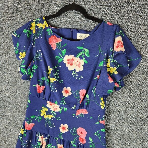 Eliza J Navy Blue Floral Flutter Sleeve Dress with Pockets Womens Size 8 - Picture 2 of 11